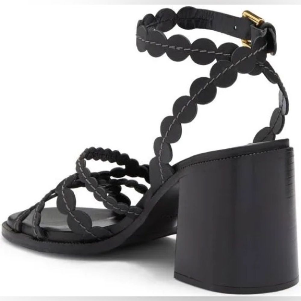See by Chloe Black Kaddy Scallop Leather Block-Heel Sandals Sz 38.5 or US 8.5 - Picture 3 of 11